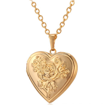 Фоторамка медальон с памятью, кулон, ожерелье, серебряный / золотой цвет, романтическое сердце любви, винтажные украшения с розовым цветком, женский подарок